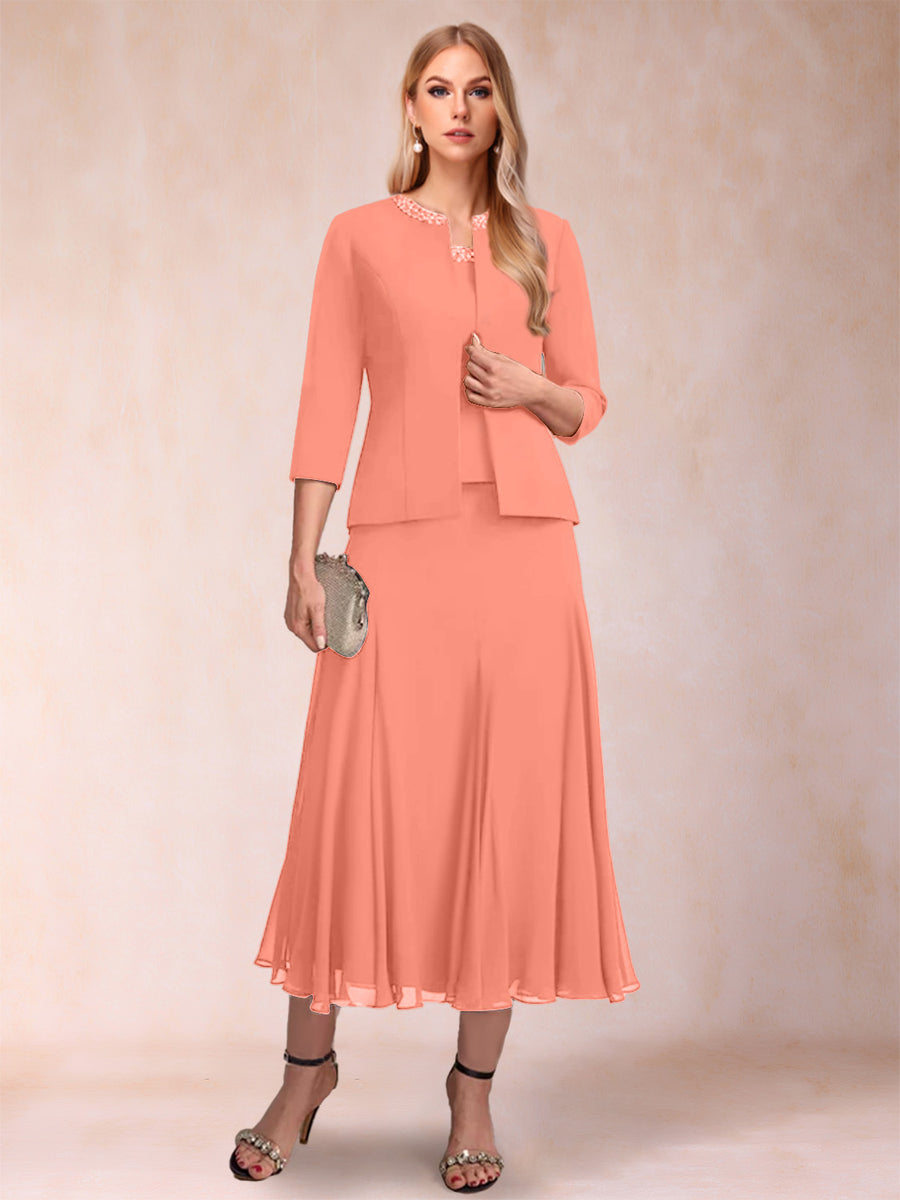 A-Line/Princess Scoop 3/4 Sleeves 2 Pieces Mother of the Bride Dresses with Sequins