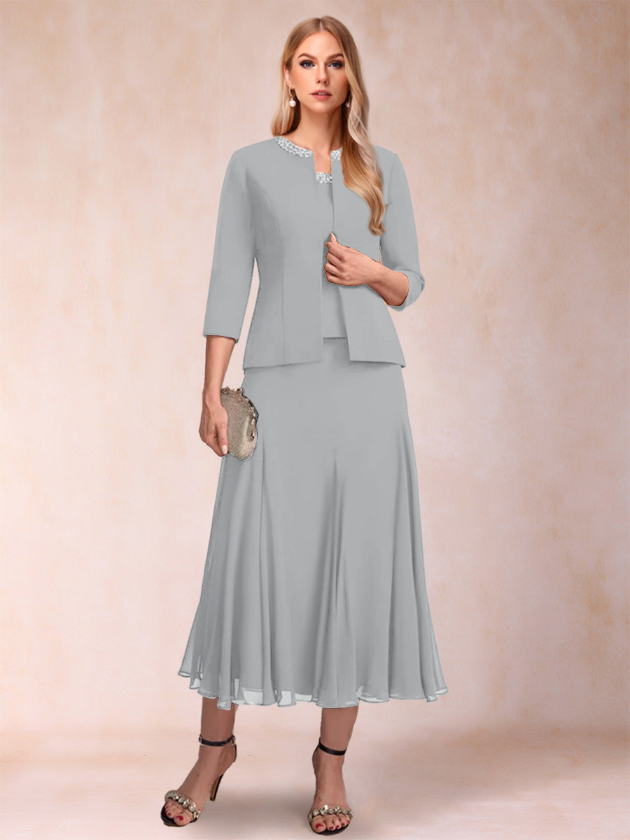 A-Line/Princess Scoop 3/4 Sleeves 2 Pieces Mother of the Bride Dresses with Sequins