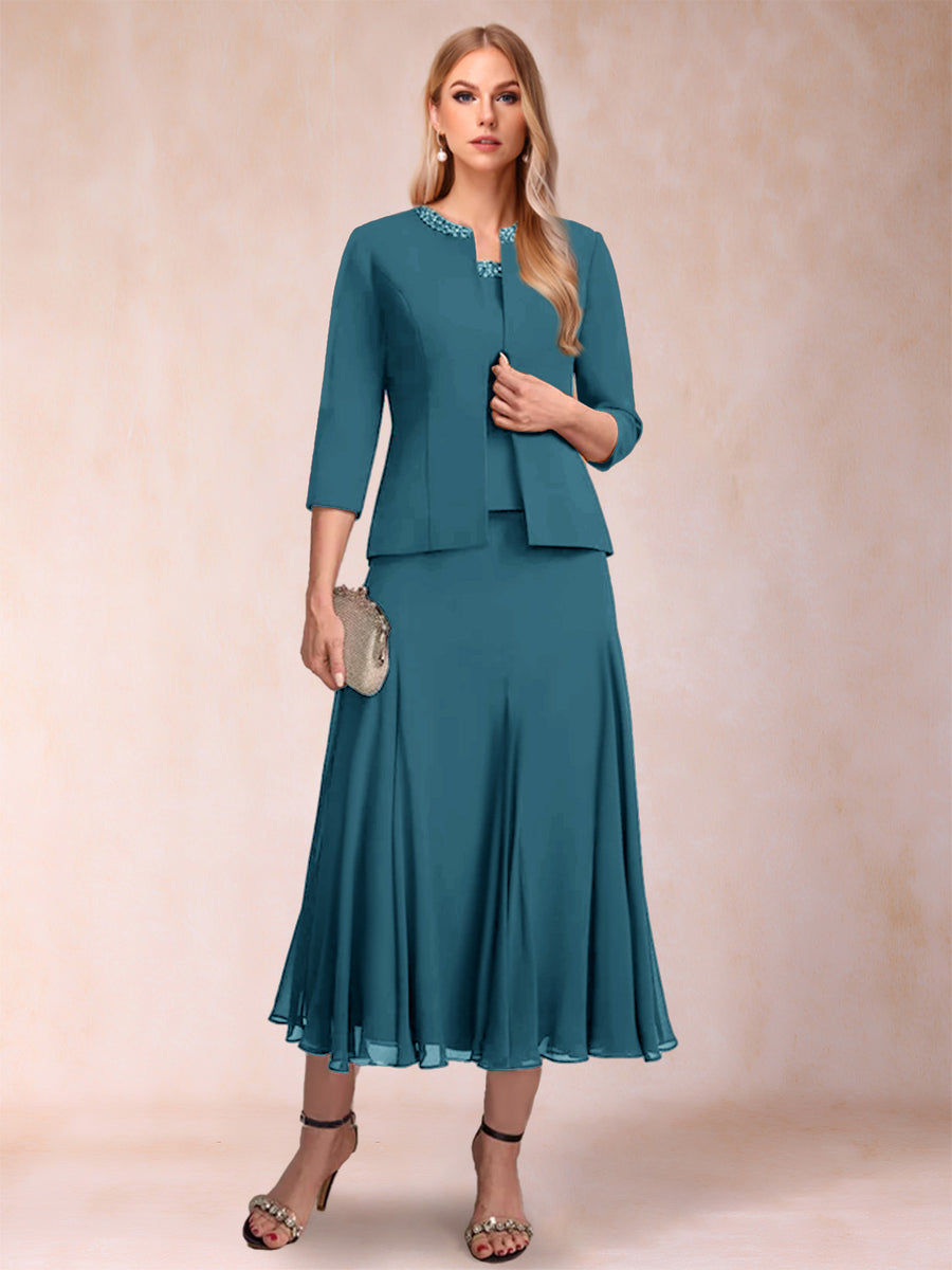 A-Line/Princess Scoop 3/4 Sleeves 2 Pieces Mother of the Bride Dresses with Sequins