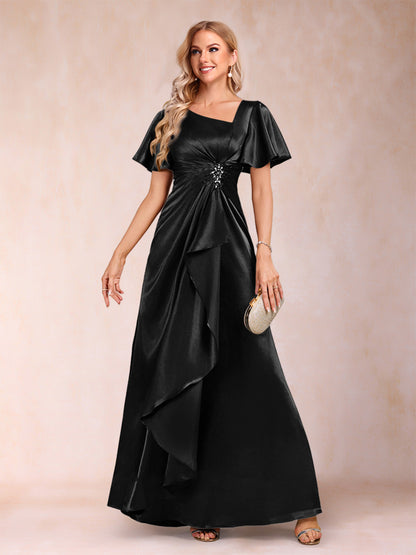 A-Line/Princess V-Neck Short Sleeves Mother of the Bride Dresses with Sash