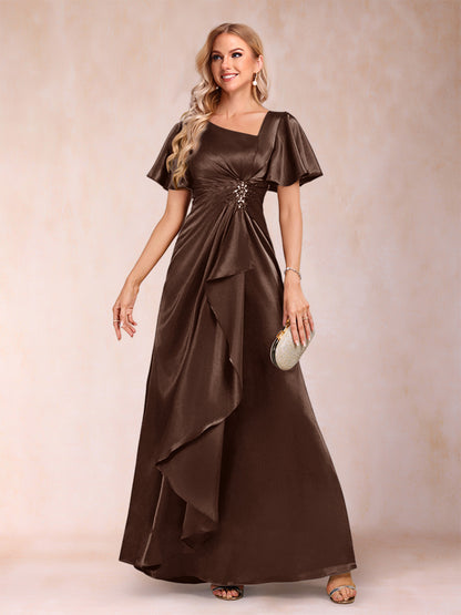 A-Line/Princess V-Neck Short Sleeves Mother of the Bride Dresses with Sash