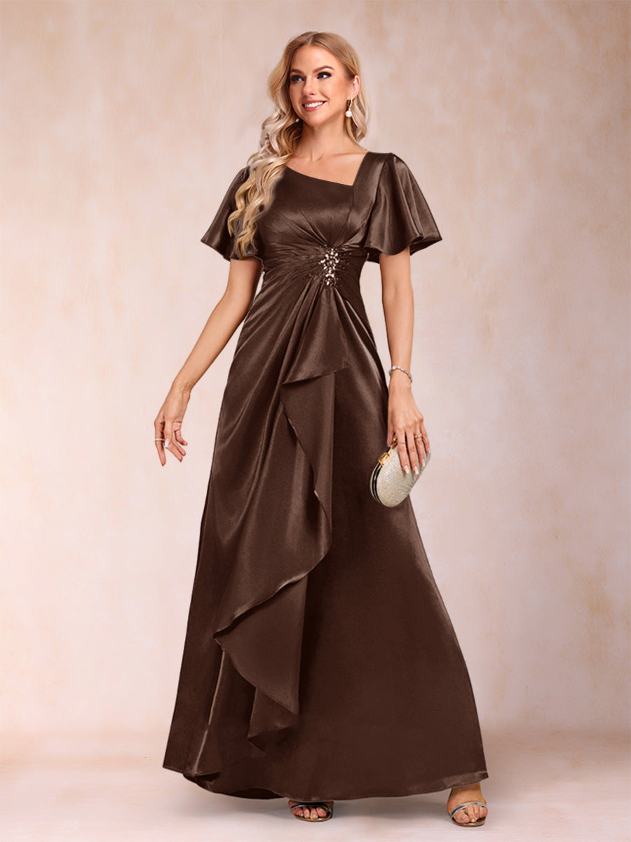 A-Line/Princess V-Neck Short Sleeves Mother of the Bride Dresses with Sash