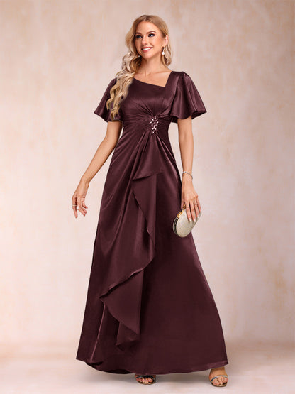A-Line/Princess V-Neck Short Sleeves Mother of the Bride Dresses with Sash