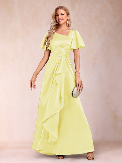 A-Line/Princess V-Neck Short Sleeves Mother of the Bride Dresses with Sash