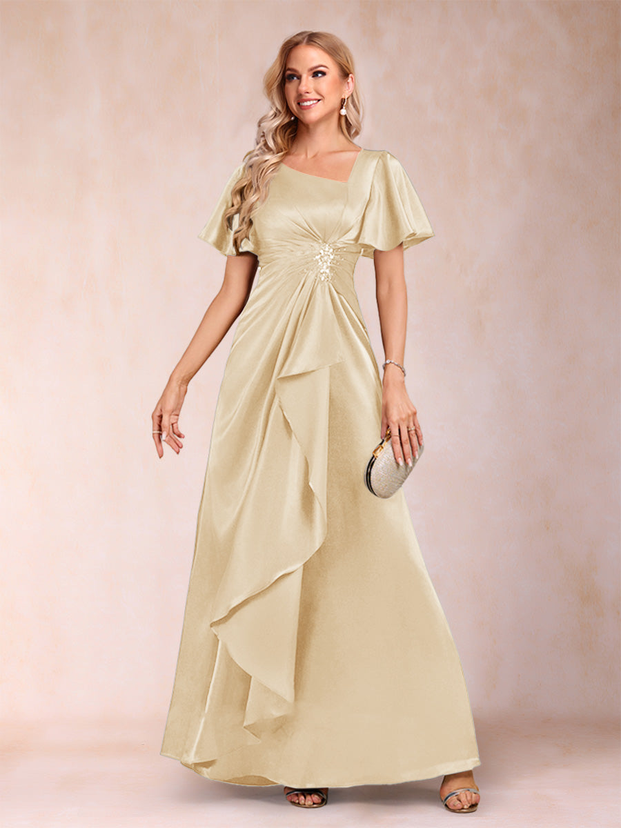 A-Line/Princess V-Neck Short Sleeves Mother of the Bride Dresses with Sash