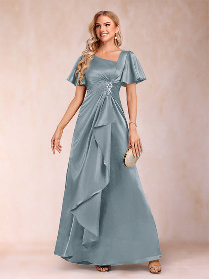 A-Line/Princess V-Neck Short Sleeves Mother of the Bride Dresses with Sash