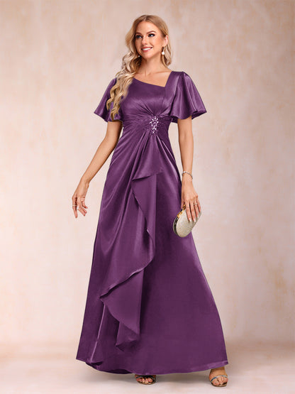 A-Line/Princess V-Neck Short Sleeves Mother of the Bride Dresses with Sash