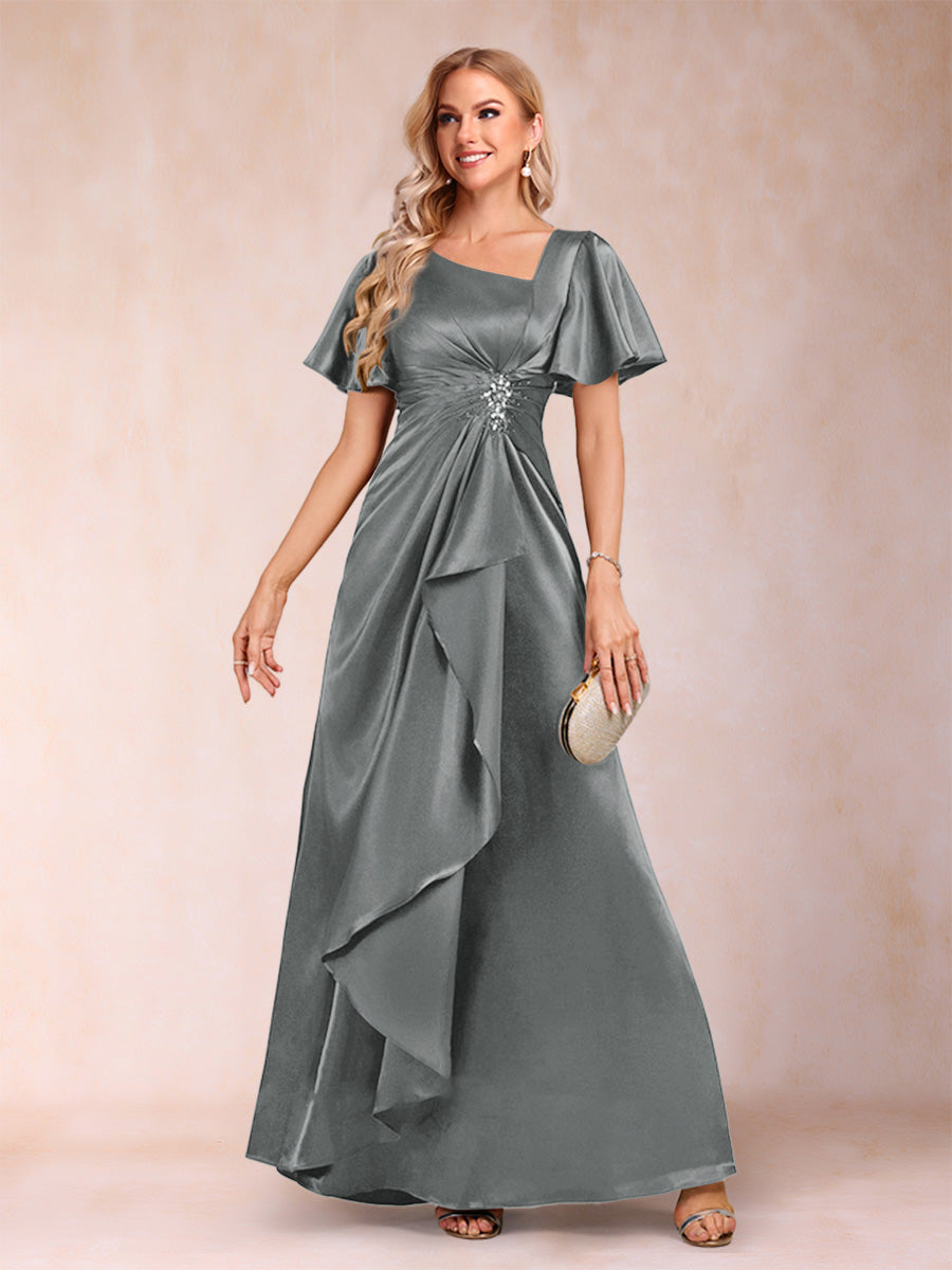 A-Line/Princess V-Neck Short Sleeves Mother of the Bride Dresses with Sash