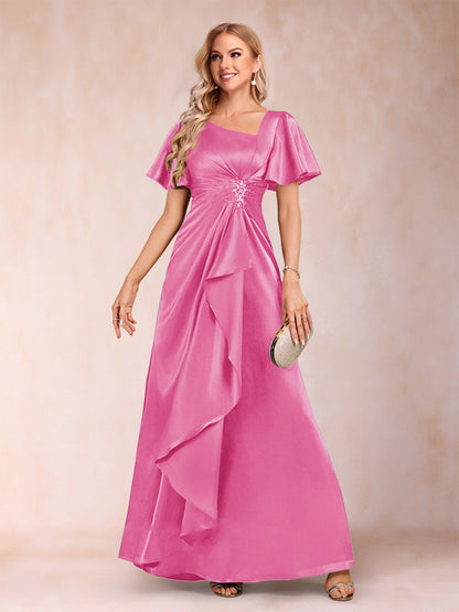 A-Line/Princess V-Neck Short Sleeves Mother of the Bride Dresses with Sash
