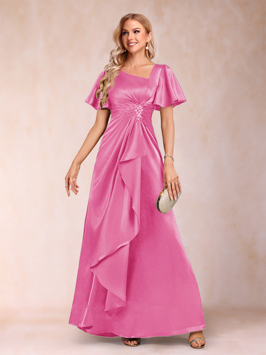 A-Line/Princess V-Neck Short Sleeves Mother of the Bride Dresses with Sash