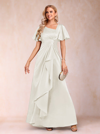 A-Line/Princess V-Neck Short Sleeves Mother of the Bride Dresses with Sash