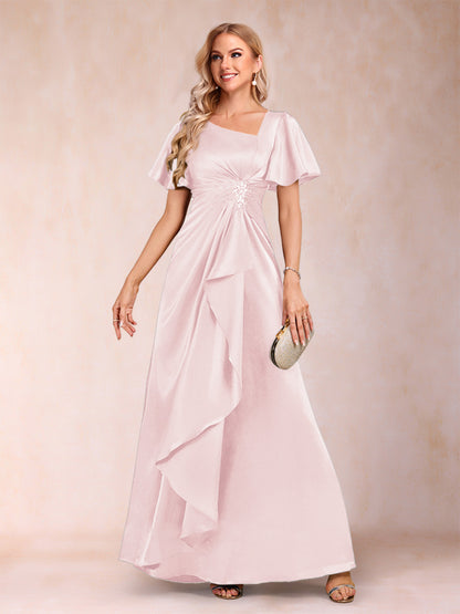 A-Line/Princess V-Neck Short Sleeves Mother of the Bride Dresses with Sash