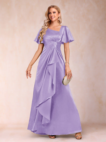 A-Line/Princess V-Neck Short Sleeves Mother of the Bride Dresses with Sash