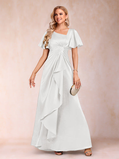 A-Line/Princess V-Neck Short Sleeves Mother of the Bride Dresses with Sash