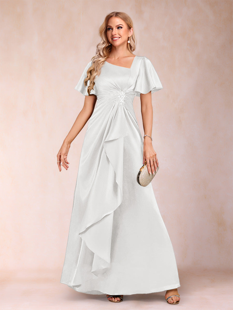 A-Line/Princess V-Neck Short Sleeves Mother of the Bride Dresses with Sash