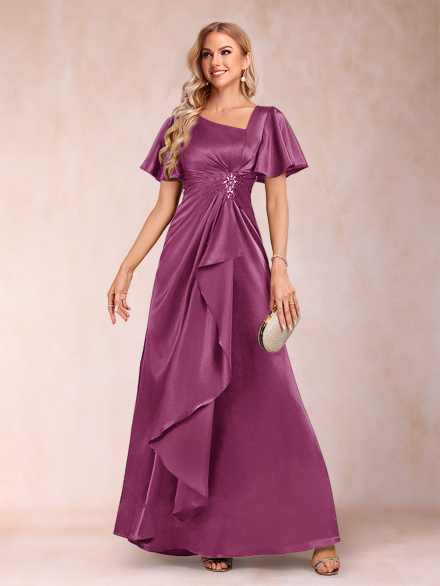 A-Line/Princess V-Neck Short Sleeves Mother of the Bride Dresses with Sash