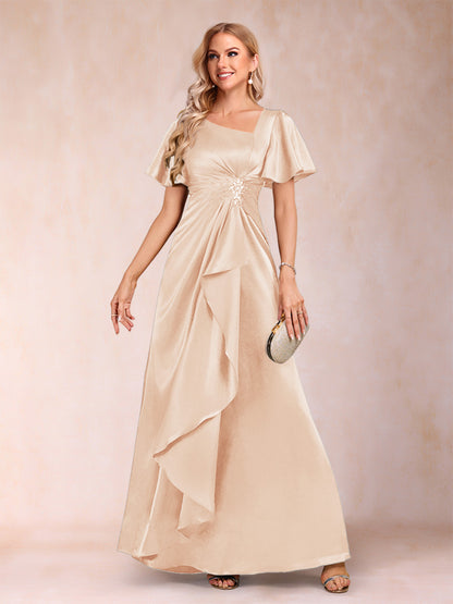 A-Line/Princess V-Neck Short Sleeves Mother of the Bride Dresses with Sash
