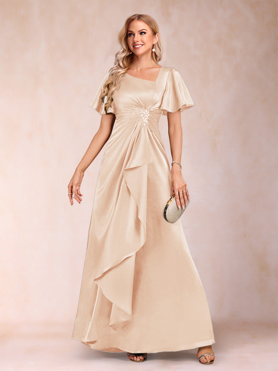 A-Line/Princess V-Neck Short Sleeves Mother of the Bride Dresses with Sash