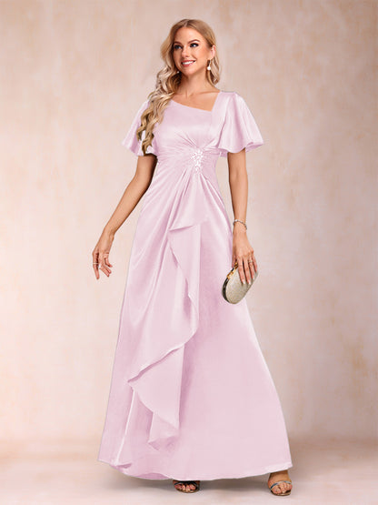 A-Line/Princess V-Neck Short Sleeves Mother of the Bride Dresses with Sash