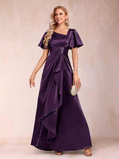 A-Line/Princess V-Neck Short Sleeves Mother of the Bride Dresses with Sash