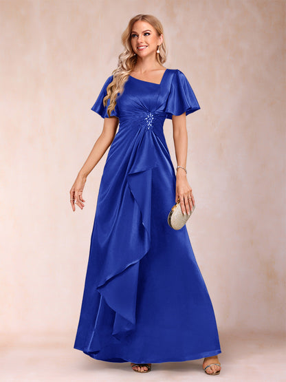 A-Line/Princess V-Neck Short Sleeves Mother of the Bride Dresses with Sash