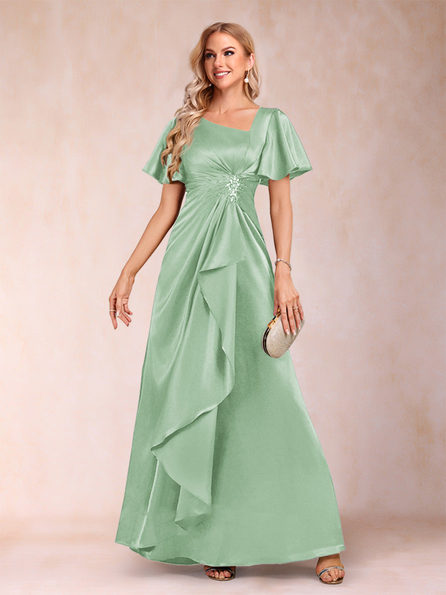 A-Line/Princess V-Neck Short Sleeves Mother of the Bride Dresses with Sash