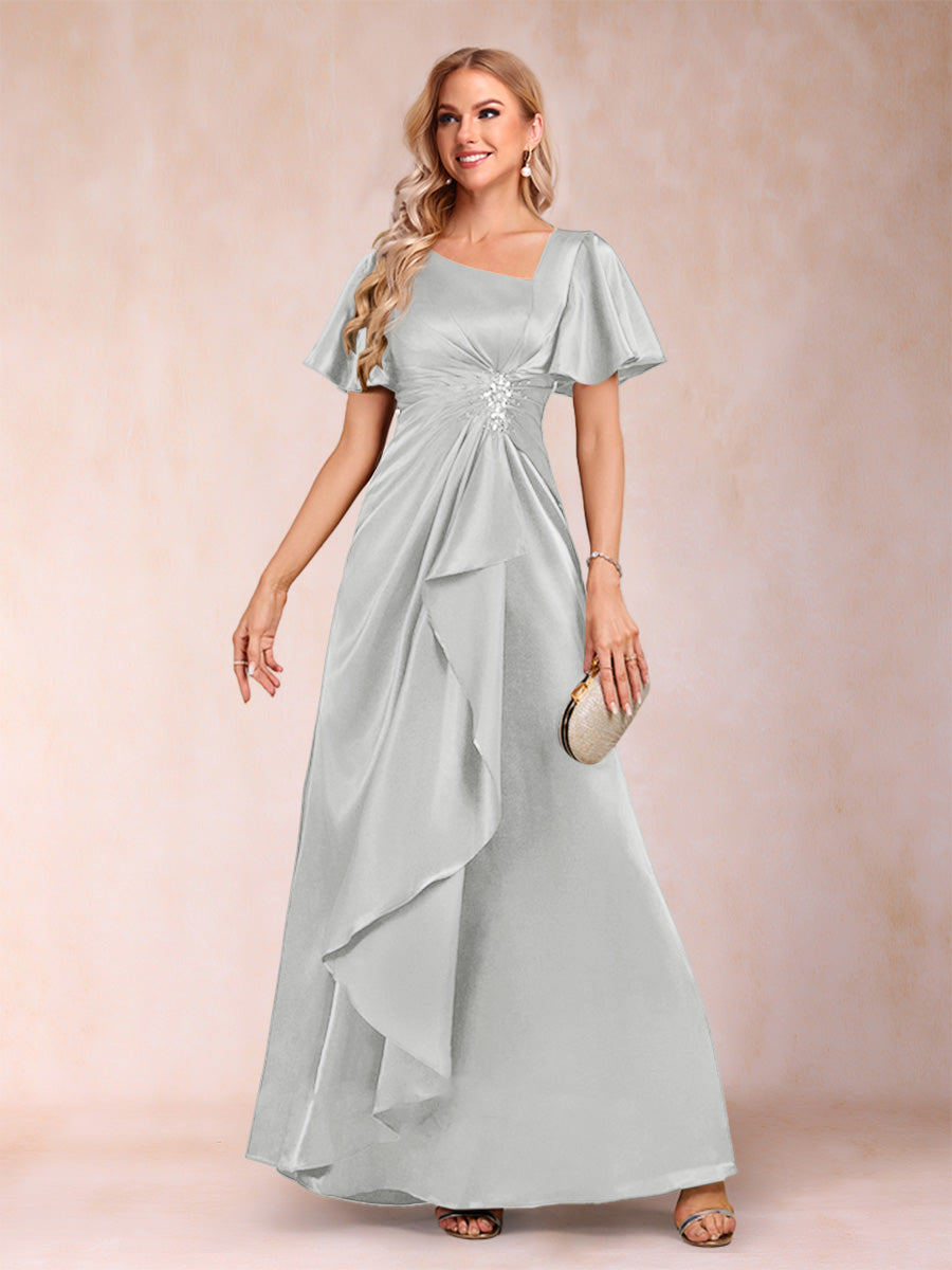 A-Line/Princess V-Neck Short Sleeves Mother of the Bride Dresses with Sash