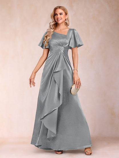 A-Line/Princess V-Neck Short Sleeves Mother of the Bride Dresses with Sash