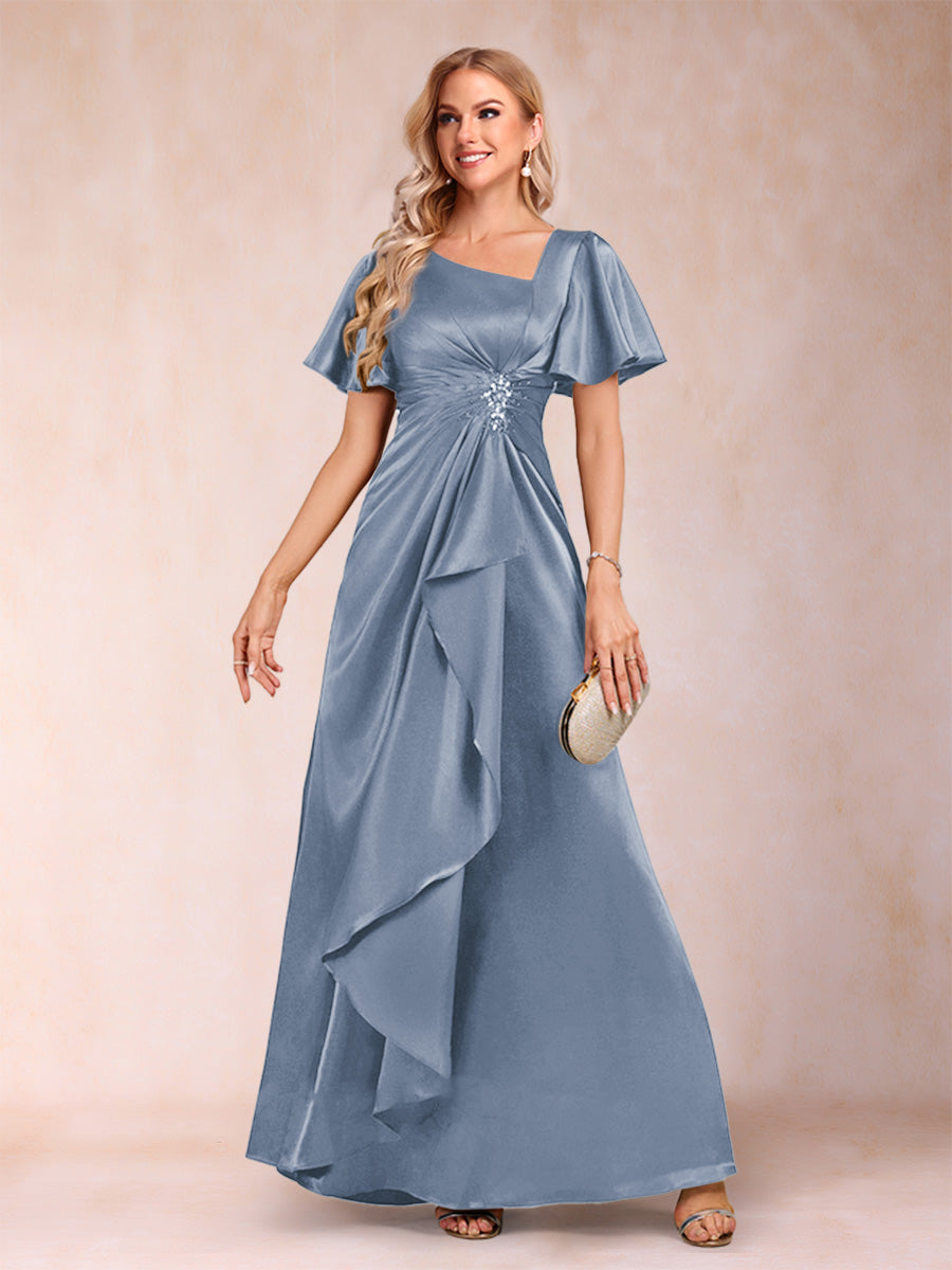 A-Line/Princess V-Neck Short Sleeves Mother of the Bride Dresses with Sash