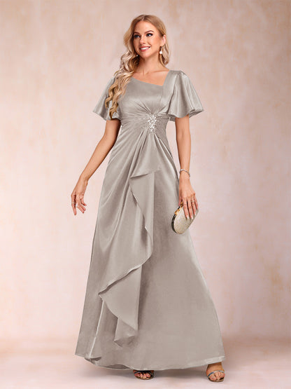 A-Line/Princess V-Neck Short Sleeves Mother of the Bride Dresses with Sash