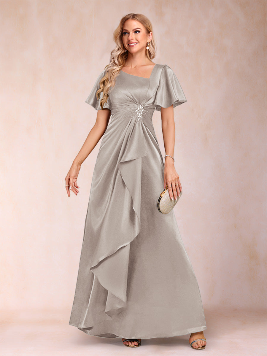 A-Line/Princess V-Neck Short Sleeves Mother of the Bride Dresses with Sash