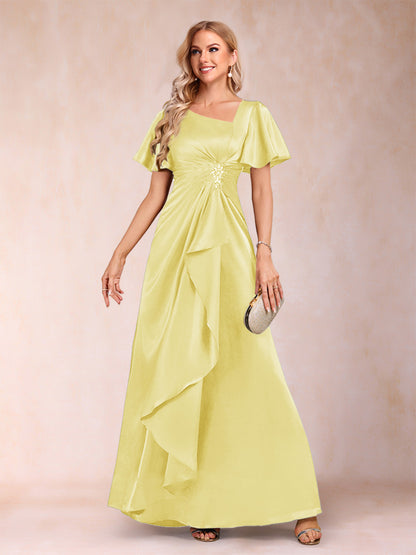 A-Line/Princess V-Neck Short Sleeves Mother of the Bride Dresses with Sash