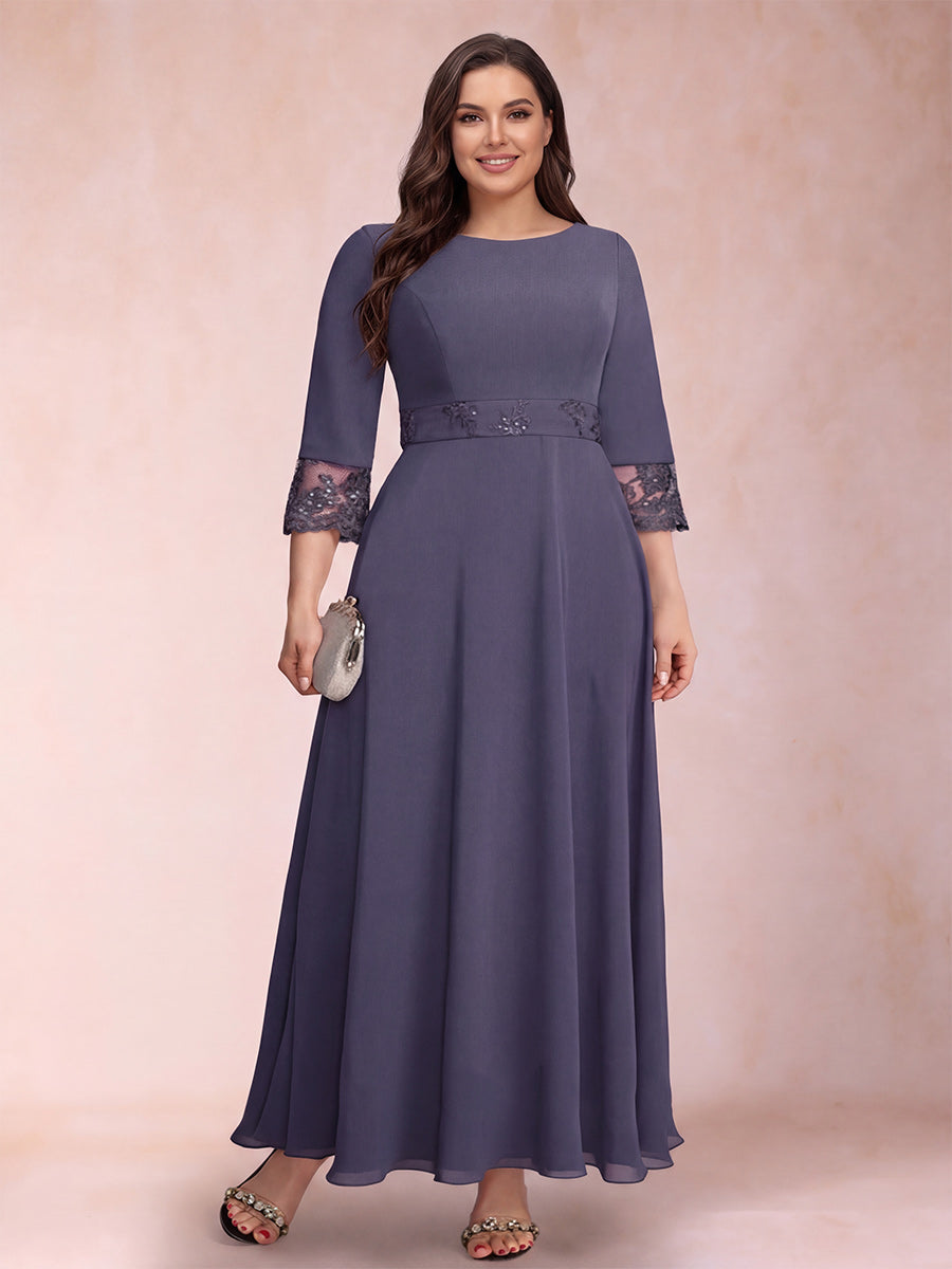 A-Line/Princess Scoop 3/4 Sleeves Plus Size Mother of the Bride Dresses with Sash