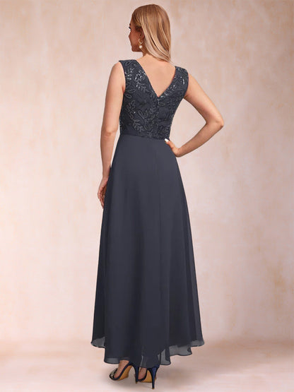 A-Line/Princess V-Neck 3/4 Sleeves 2 Pieces Mother of the Bride Dress with Sequins & Jacket