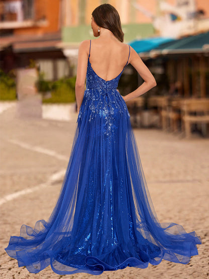 Trumpet/Mermaid Square Neck Sleeveless Prom Dresses with Sequins