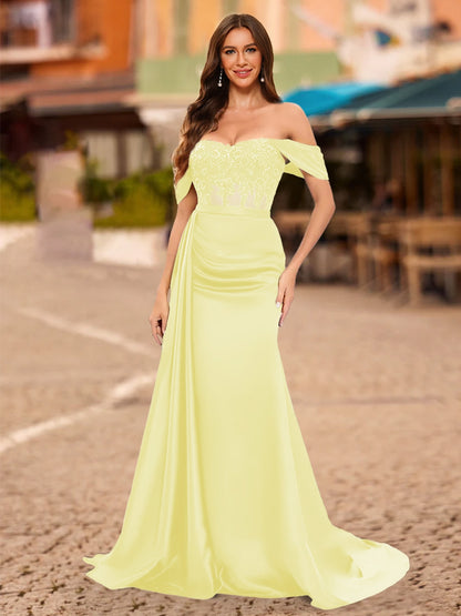 Trumpet/Mermaid Off-the-Shoulder Short Sleeves Sequins Prom Dresses
