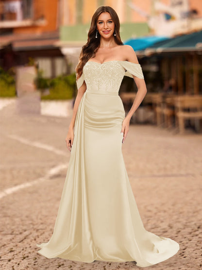 Trumpet/Mermaid Off-the-Shoulder Short Sleeves Sequins Prom Dresses