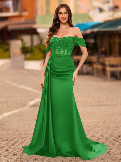 Trumpet/Mermaid Off-the-Shoulder Short Sleeves Sequins Prom Dresses