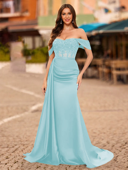 Trumpet/Mermaid Off-the-Shoulder Short Sleeves Sequins Prom Dresses