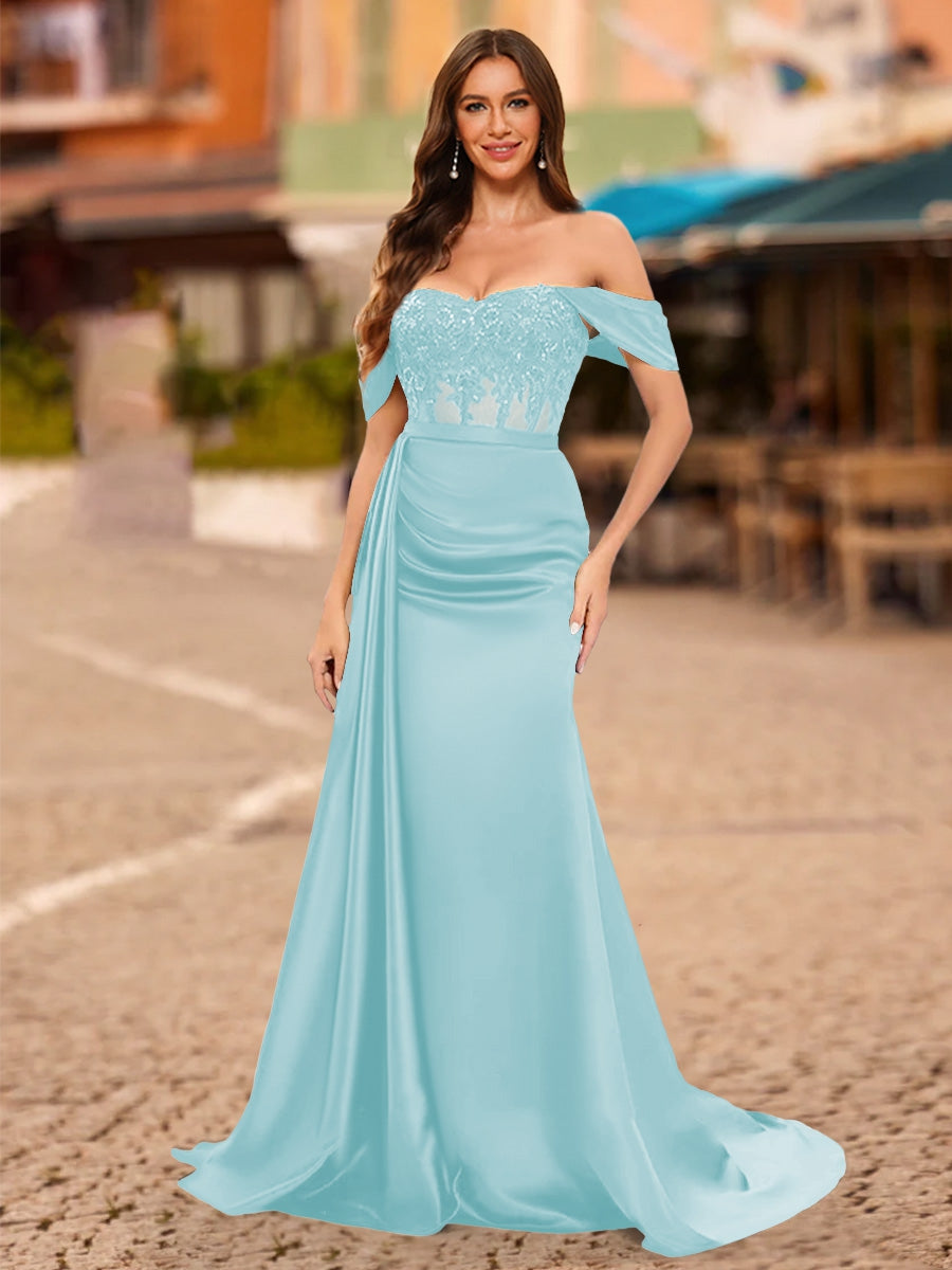 Trumpet/Mermaid Off-the-Shoulder Short Sleeves Sequins Prom Dresses