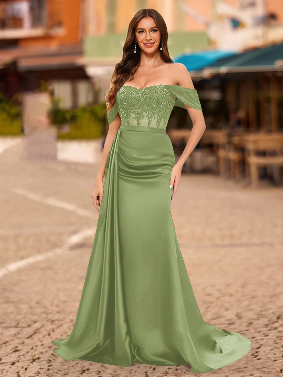 Trumpet/Mermaid Off-the-Shoulder Short Sleeves Sequins Prom Dresses