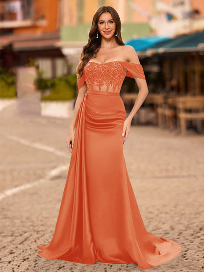 Trumpet/Mermaid Off-the-Shoulder Short Sleeves Sequins Prom Dresses
