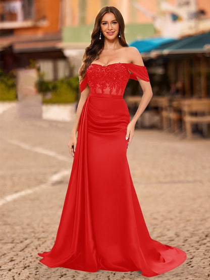 Trumpet/Mermaid Off-the-Shoulder Short Sleeves Sequins Prom Dresses