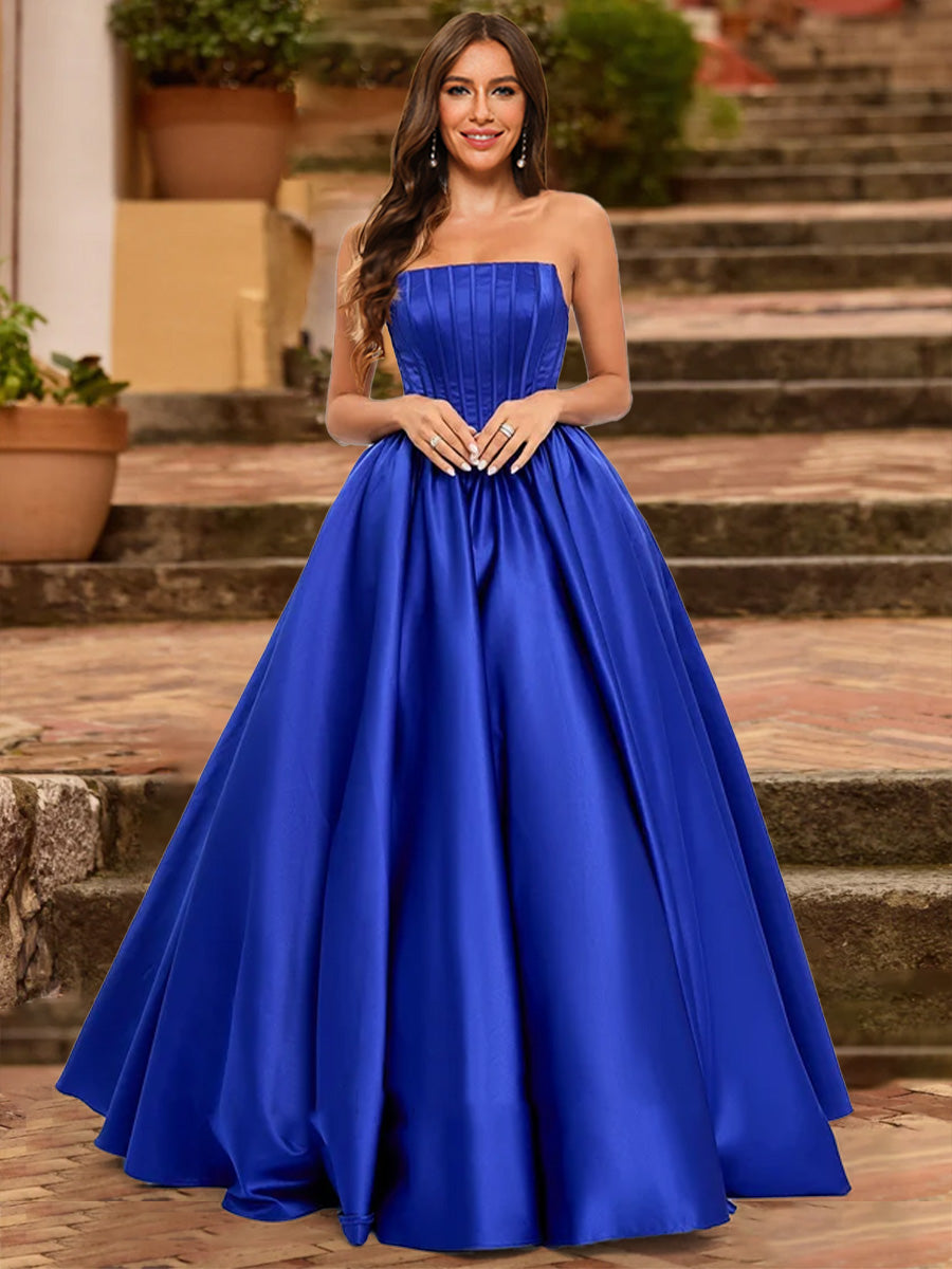 Ball Gown Strapless Sleeveless Ruched Prom Dresses