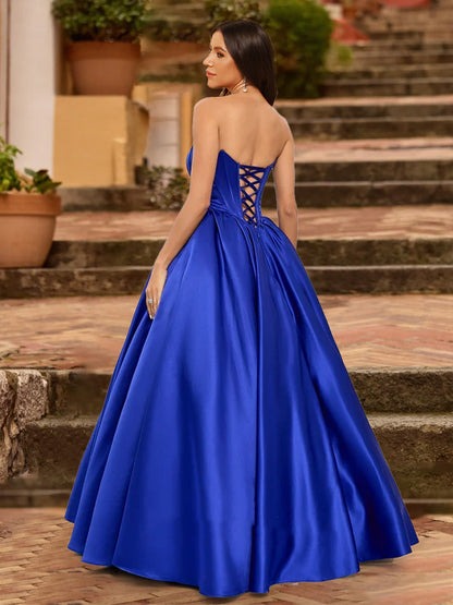 Ball Gown Strapless Sleeveless Ruched Prom Dresses