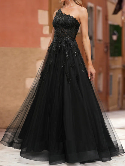 A-Line/Princess One-Shoulder Sleeveless Split Side Prom Dresses