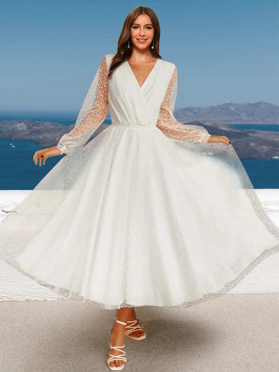 A-Line/Princess V-Neck Sleeveless Tiered Wedding Dresses main image 0
