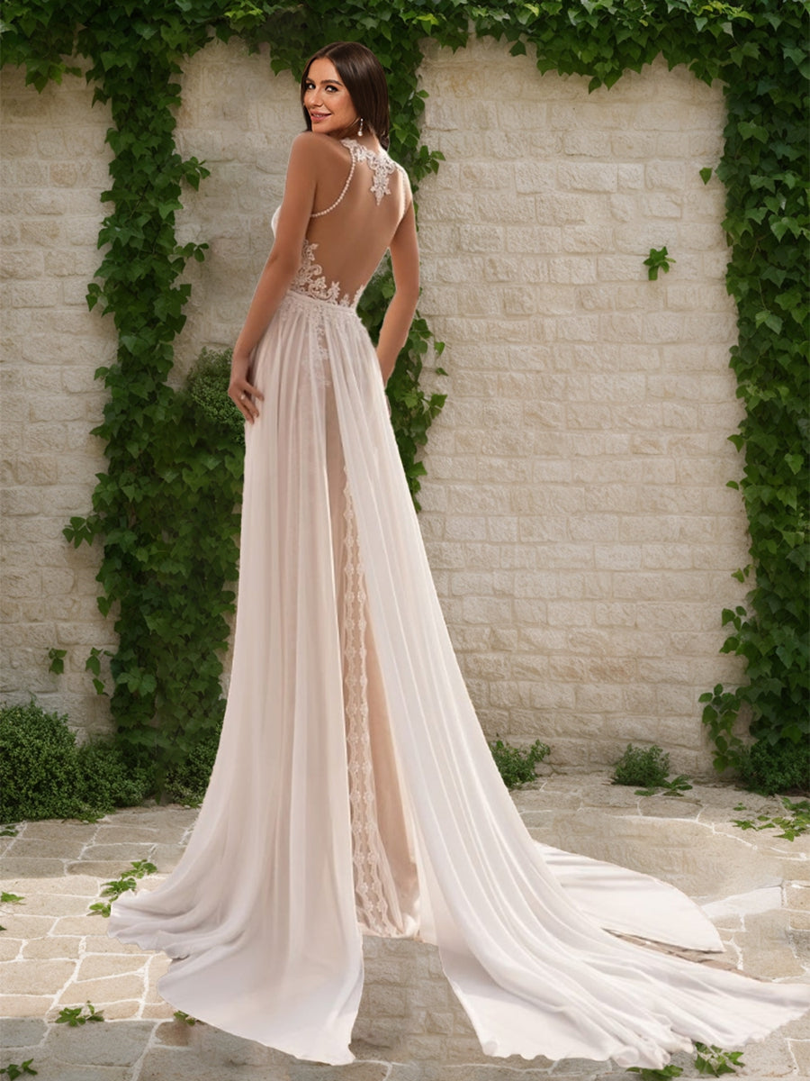 A-Line/Princess Halter Sleeveless Ruched Wedding Dresses Lavetir UK A-Line/Princess Halter Sleeveless Ruched Wedding Dresses Lavetir UK