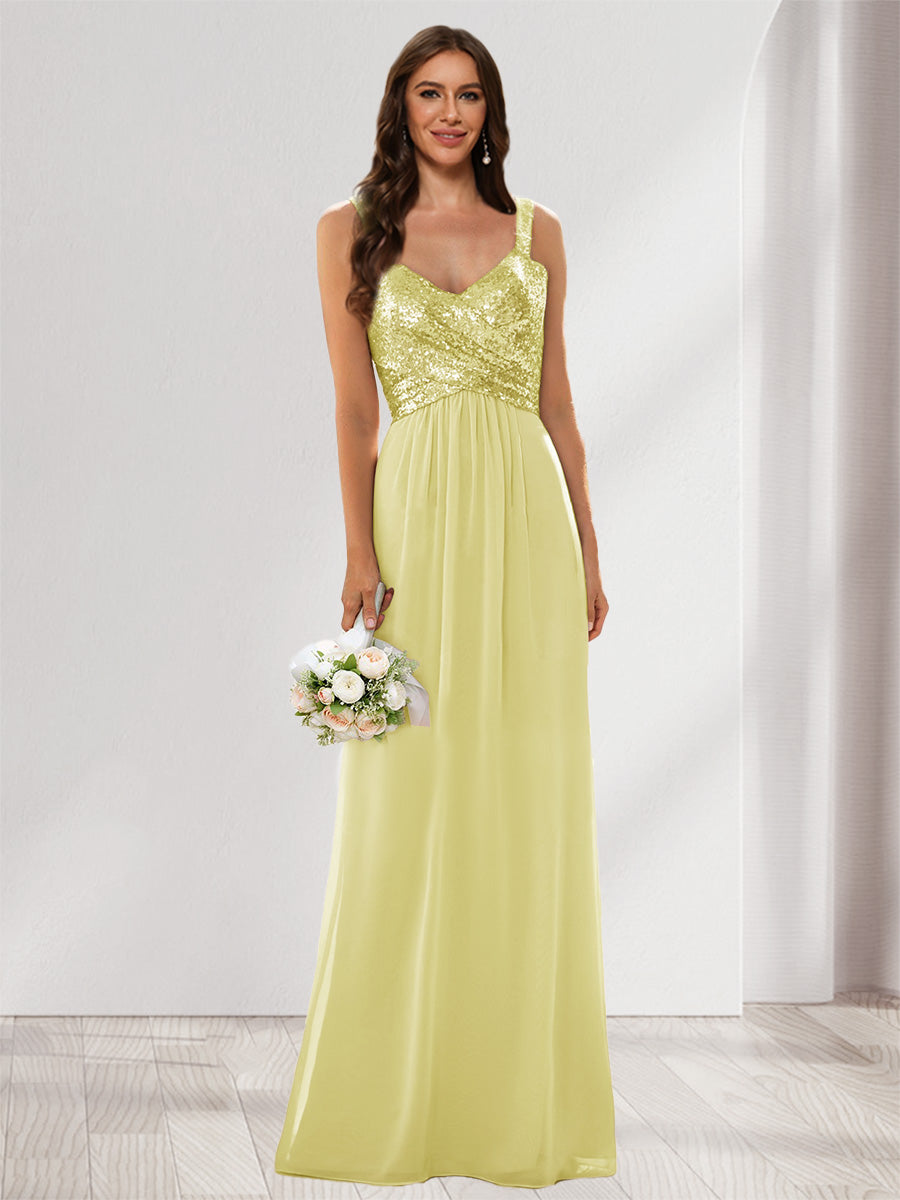 A-Line/Princess V-Neck Sleeveless Sequins Bridesmaid Dresses