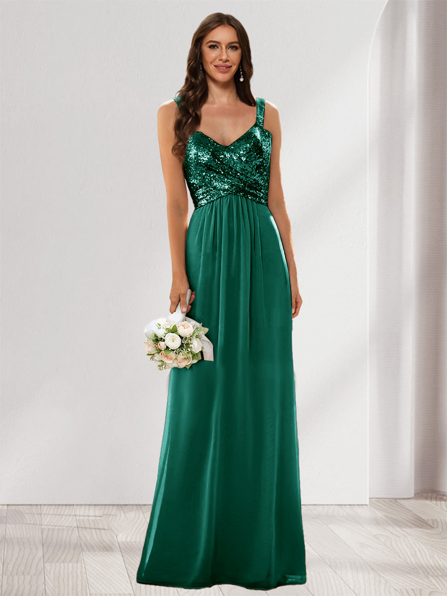 A-Line/Princess V-Neck Sleeveless Sequins Bridesmaid Dresses